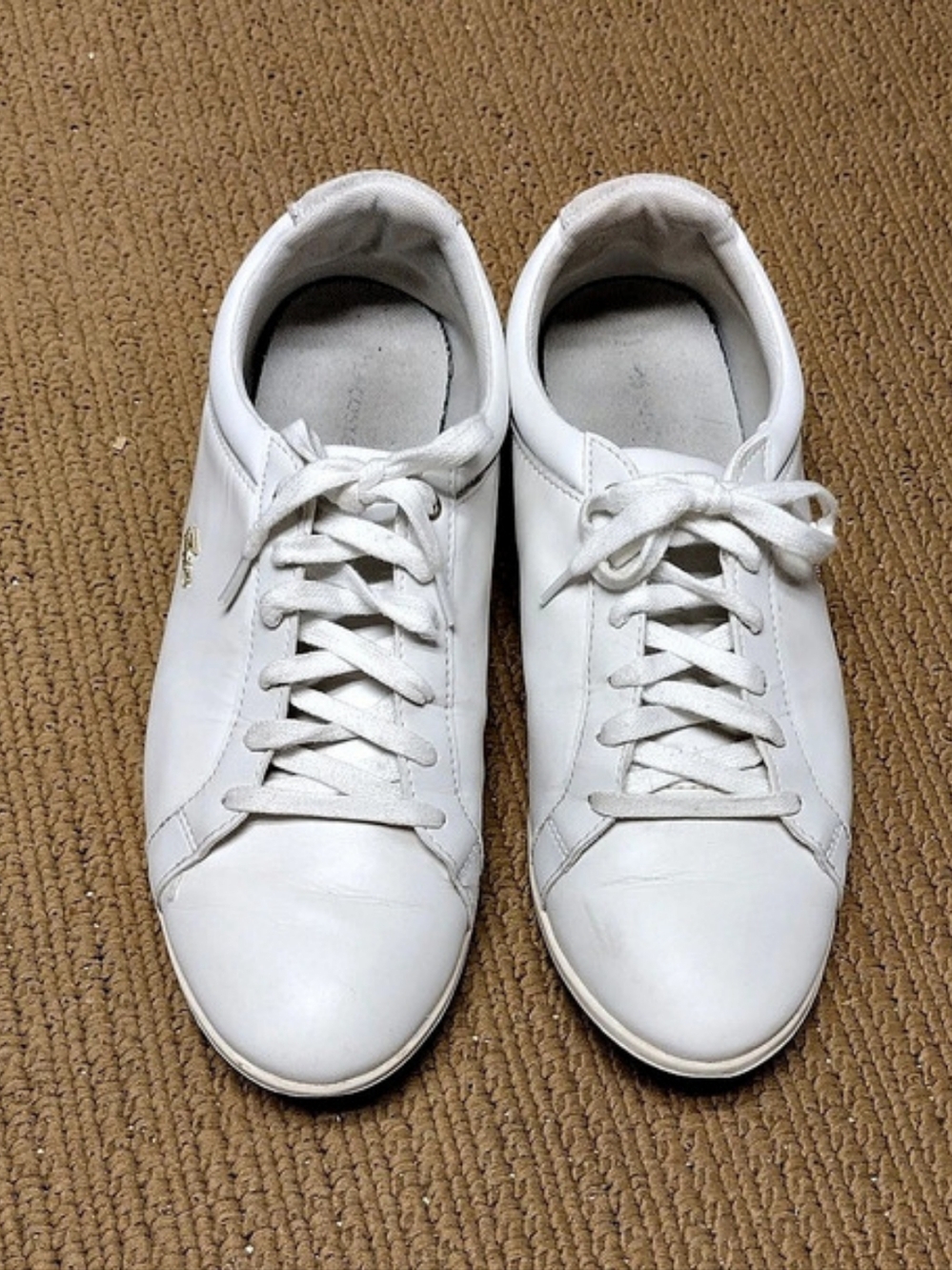 White Leather Lacoste Rey Lace Sneakers US 9 Metallic Gold-tone Crocodile Logo - Picture 2 of 7